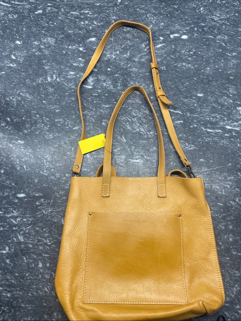 Portland Leather Yellow-Tan Leather Tote with Adjustable Shoulder Strap